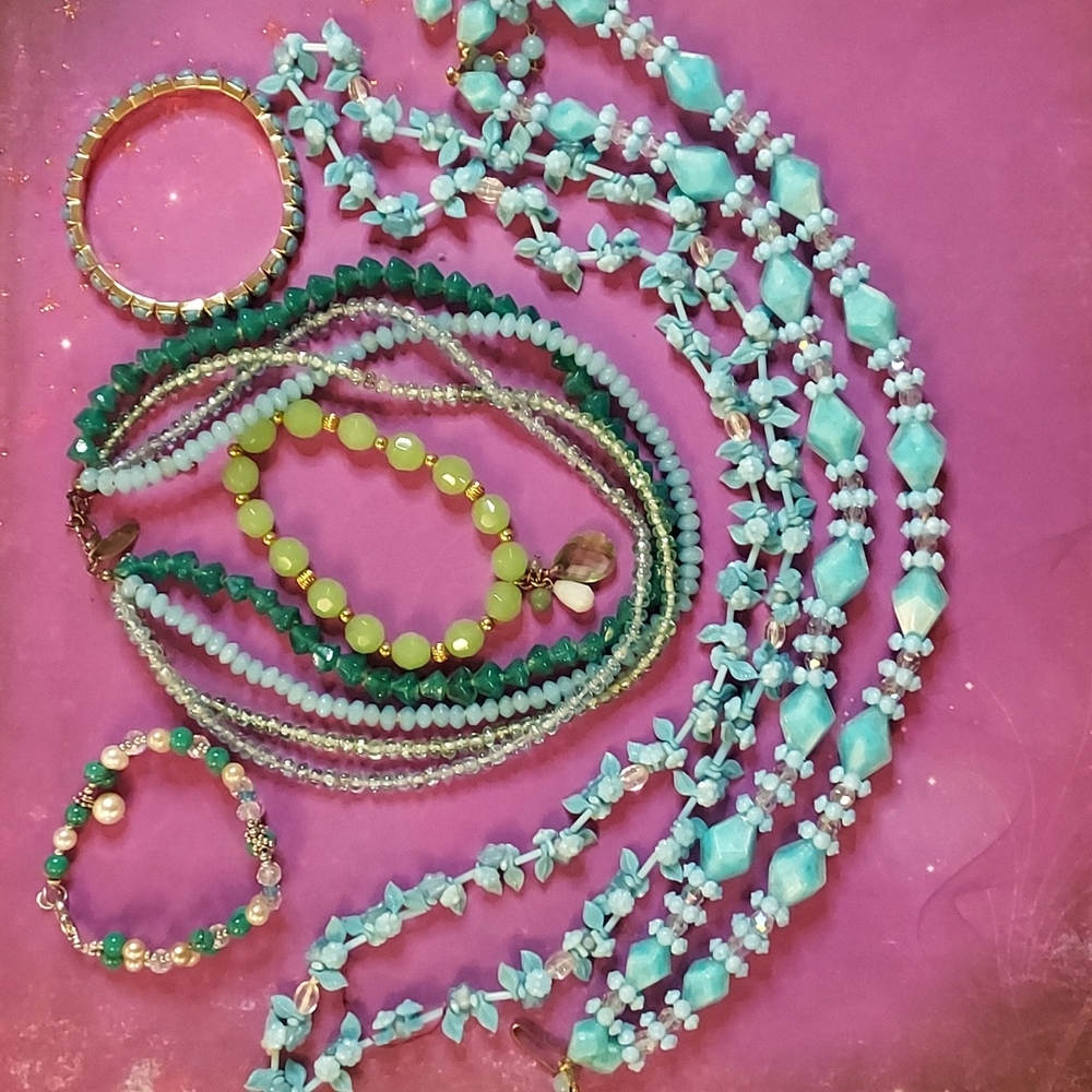 Vintage Jewelry Lot Blue and Green